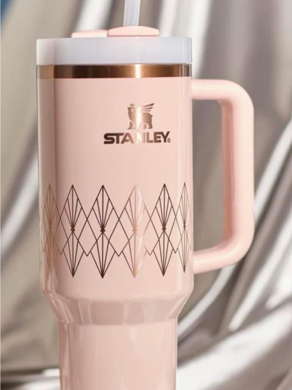 Stanley Deco Quencher H2.0 FlowState Tumbler 40 OZ  Blush Gloss Pink SHIPS ASAP